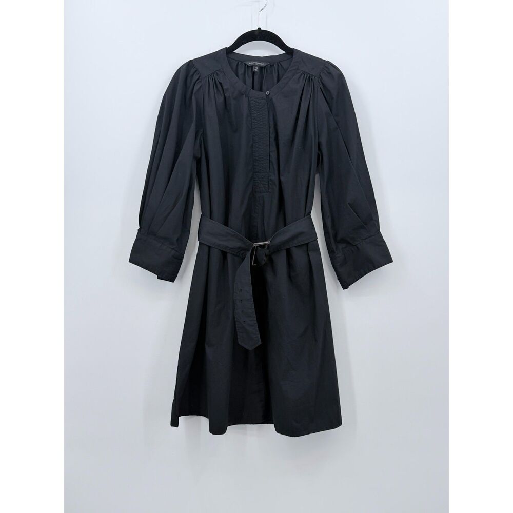 Banana Republic Belted 100% Cotton Black Dress Mini Work Oversized XS Poplin